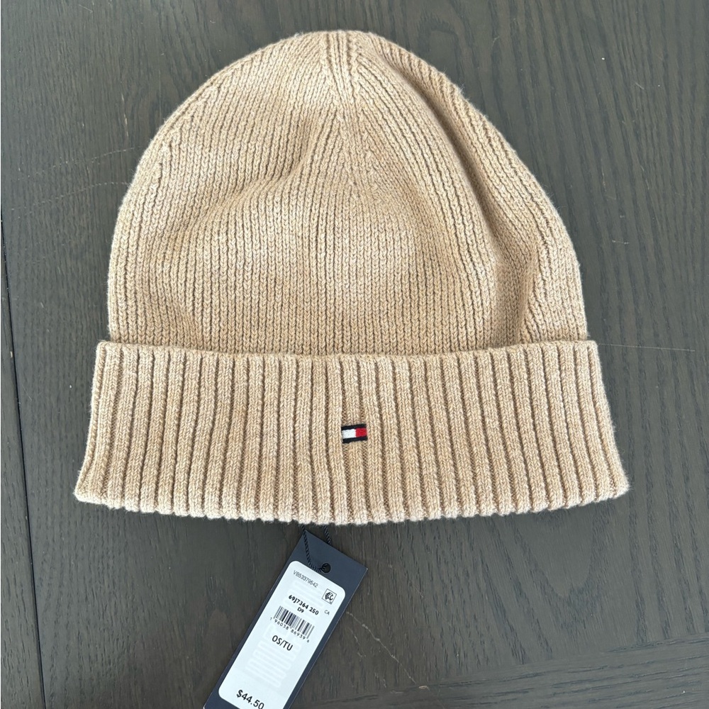 Tommy Hilfiger Tan Ribbed Knit Beanie